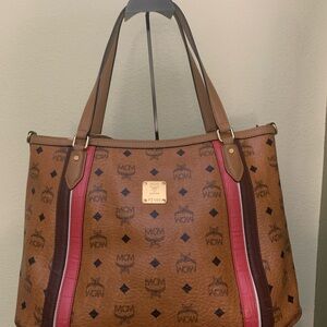 MCM Brown Tote with Red Accents